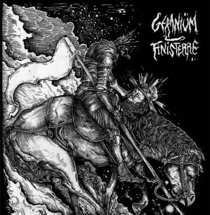 Cover of the Geraniüm / Finisterre Split 7" show a headless king on his horse holding his head in one hand. B/W copperplate print.