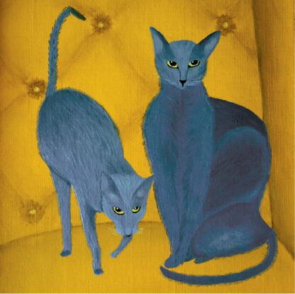 Cover of the Elmar / Grüner Star Split 7" showing a drawing of 2 blue cats on a yellow couch