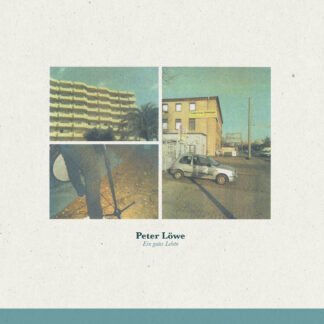 Cover of the Peter Löwe "Ein gutes Leben" LP showing 3 noisy pictures. First: an apartment building. Second: a stage in a small venue. Third: a small car in front of an industry building