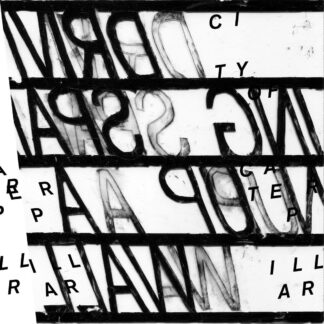 Cover of the City Of Caterpillar "Driving Spain Up A Wall" EP showing black big letters in horizontal lines on white background stating "Driving Spain Up A Wall" in reverse and "City Of Caterpillar" in single groups of letters spread over the whole cover.